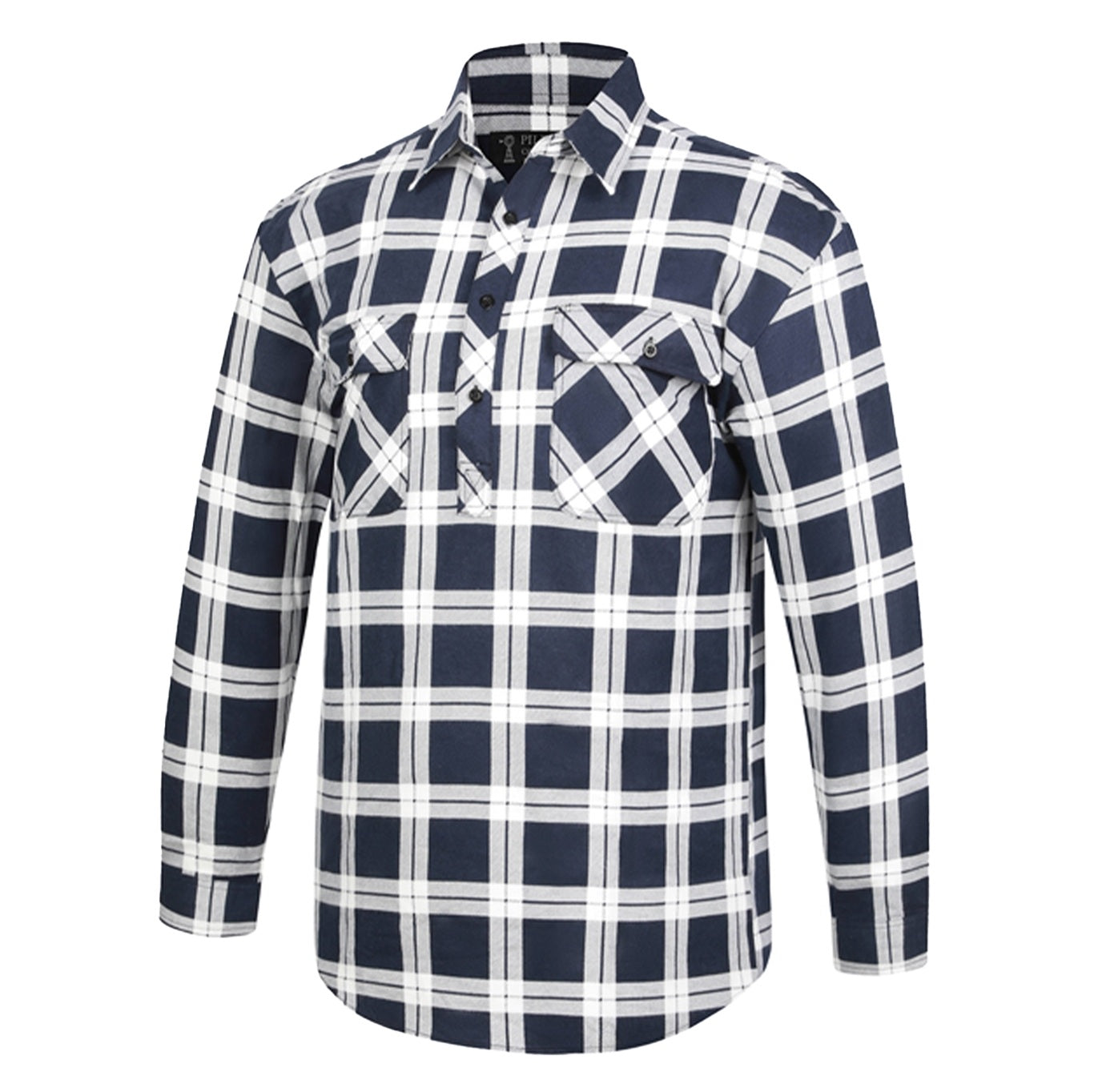 Pilbara RM123SCF Closed Front Flannelette Shirt - Navy/White - Front View