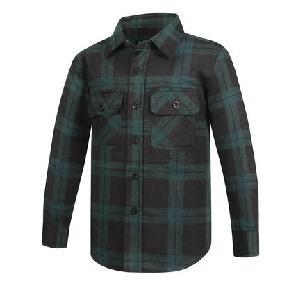 Pilbara RM123SKO Childrens Open Front Flannelette Shirt Green and Black Check pattern