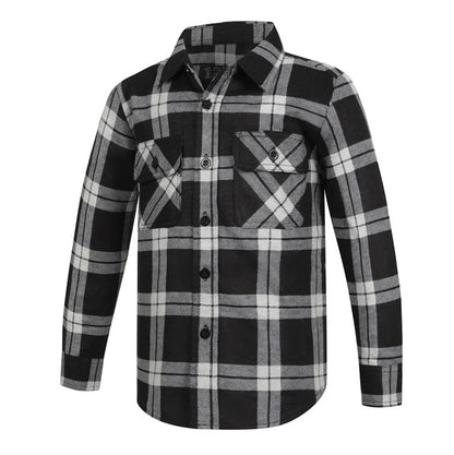 Pilbara RM123SKO Childrens Open Front Flannelette Shirt Grey and Black check pattern kids long sleeve shirt