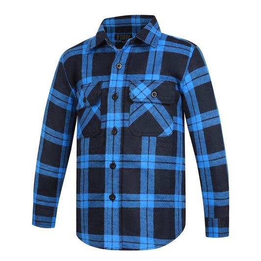 Blue and black plaid Pilbara RM123SKO Childrens Open Front Flannelette Shirt
