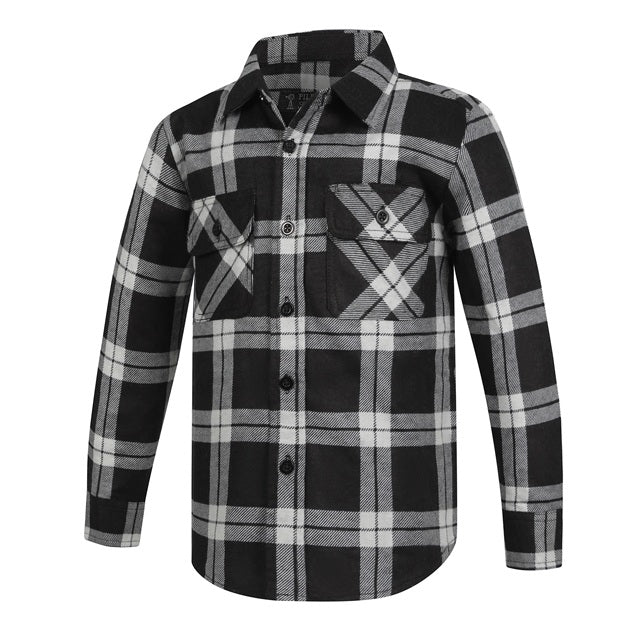Pilbara RM123SKO Childrens Open Front Flannelette Shirt - Grey/Black - Front View
