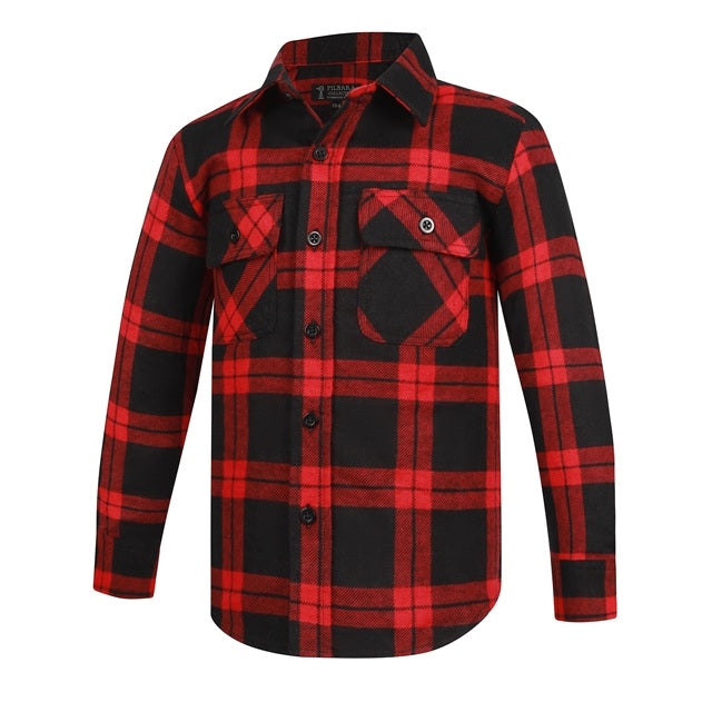 Pilbara RM123SKO Childrens Open Front Flannelette Shirt - Red/Black - Front View