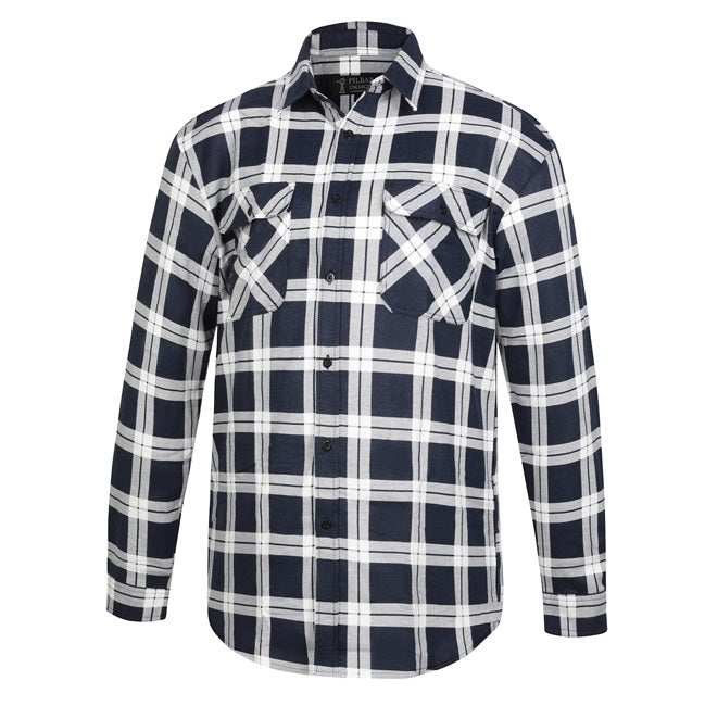 Pilbara RM123SOF Open Front Flannelette Shirt - Navy/White - Front View