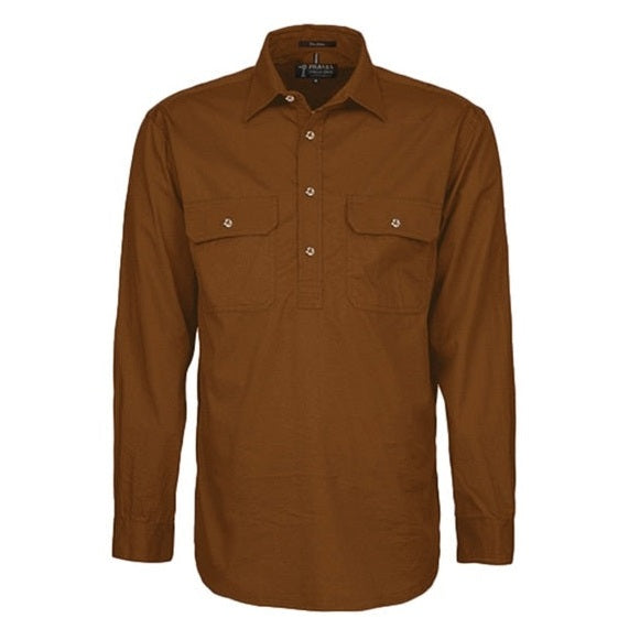 Pilbara RM200CF Mens Pilbara Closed Front Long Sleeve Shirt - Terracotta - Front View