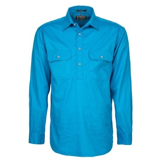 Pilbara RM200CF Mens Pilbara Closed Front Long Sleeve Shirt - Azure - Front View