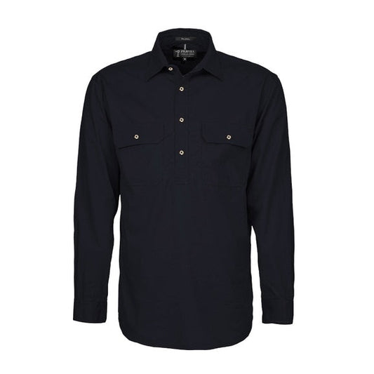 Pilbara RM200CF Original Mens Closed Front L/Sleeve Shirt Black