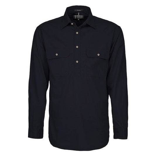 Pilbara RM200CF Mens Pilbara Closed Front Long Sleeve Shirt - Black - Front View