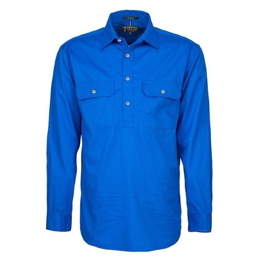 Pilbara RM800CF Heavy Weight Closed Front L/S Shirt - Cobalt Blue - Front View