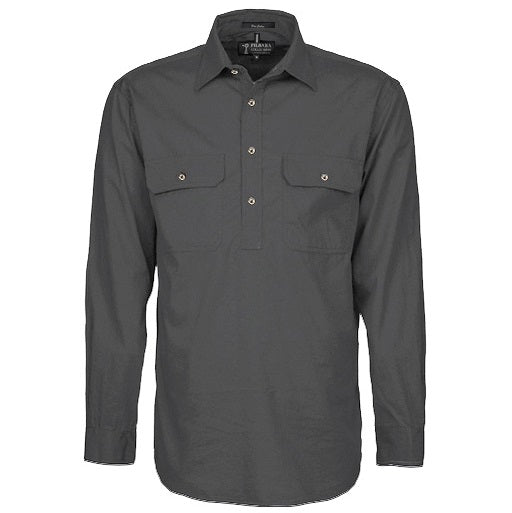 Pilbara RM200CF Original Mens Closed Front L/Sleeve Shirt Charcoal