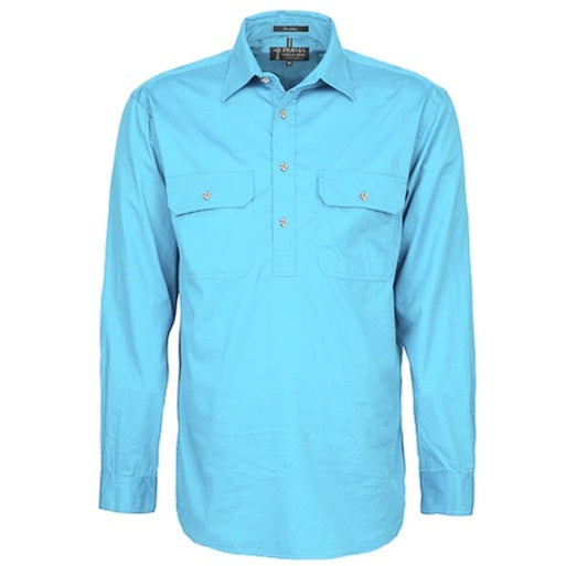 Pilbara RM200CF Mens Pilbara Closed Front Long Sleeve Shirt - Cornflower - Front View
