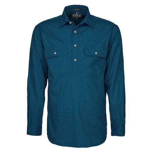 Pilbara RM200CF Mens Pilbara Closed Front Long Sleeve Shirt - Diesel - Front View