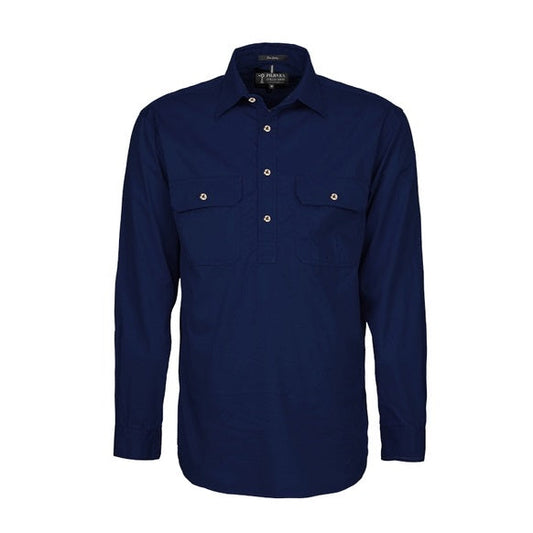 Pilbara RM200CF Original Mens Closed Front L/Sleeve Shirt French Navy