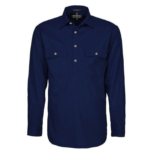 Pilbara RM200CF Mens Pilbara Closed Front Long Sleeve Shirt - French Navy - Front View