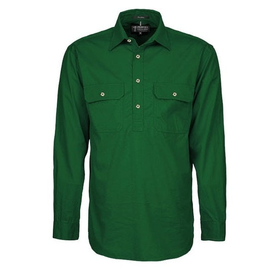 Pilbara RM200CF Mens Pilbara Closed Front Long Sleeve Shirt - Green - Front View