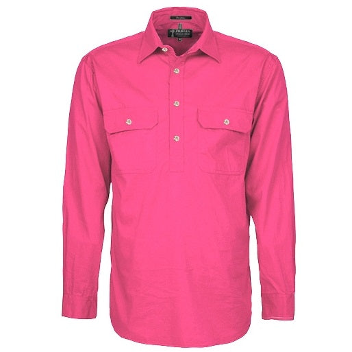 Pilbara RM200CF Original Mens Closed Front L/Sleeve Shirt Hot Pink