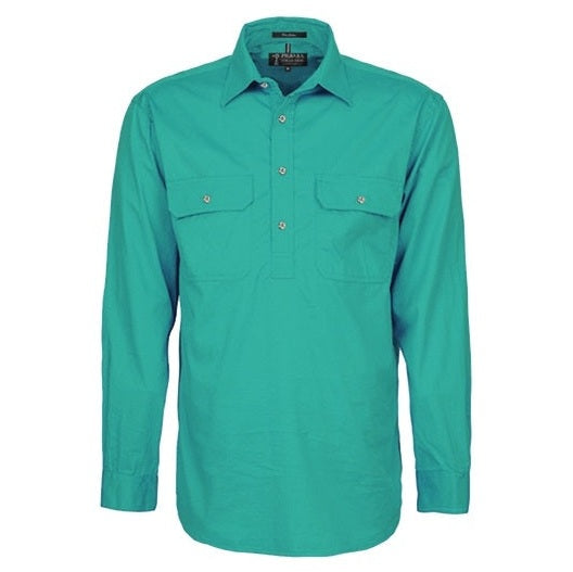 Pilbara RM200CF Mens Pilbara Closed Front Long Sleeve Shirt - Jade - Front View