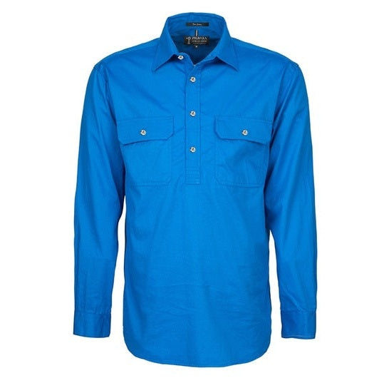 Pilbara RM800CF Heavy Weight Closed Front L/S Shirt - Light Blue - Front View