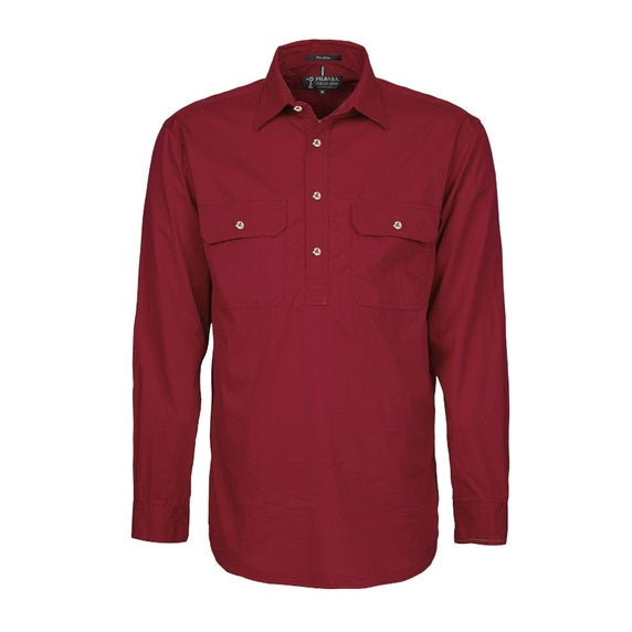 Pilbara RM200CF Mens Pilbara Closed Front Long Sleeve Shirt - Ochre - Front View
