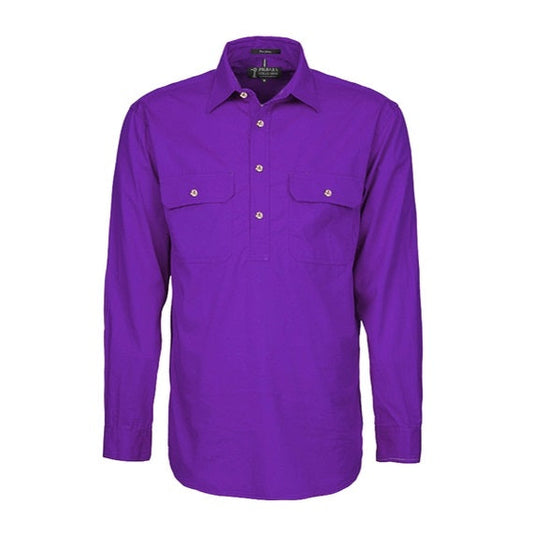 Pilbara RM200CF Original Mens Closed Front L/Sleeve Shirt Purple