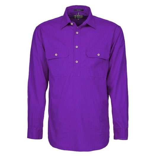 Pilbara RM200CF Mens Pilbara Closed Front Long Sleeve Shirt - Purple - Front View
