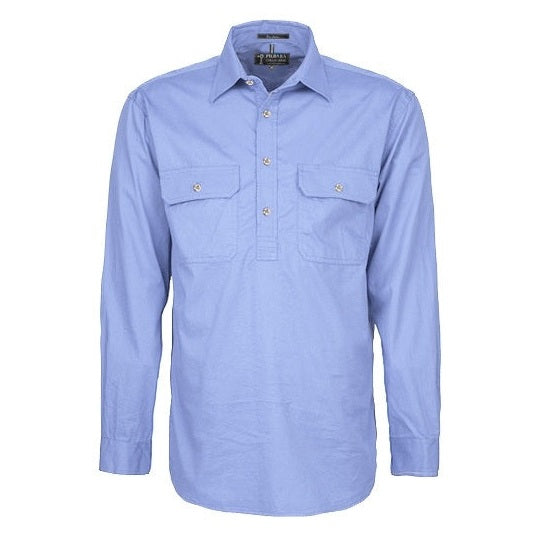 Pilbara RM200CF Mens Pilbara Closed Front Long Sleeve Shirt - Pale Blue - Front View
