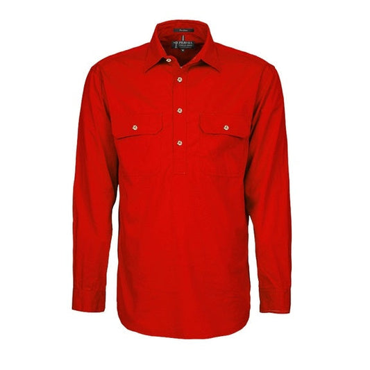Pilbara RM200CF Original Mens Closed Front L/Sleeve Shirt Red