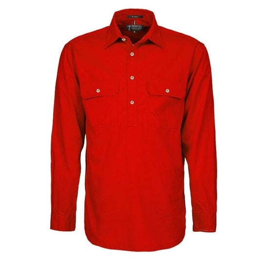 Pilbara RM800CF Heavy Weight Closed Front L/S Shirt - Red - Front View