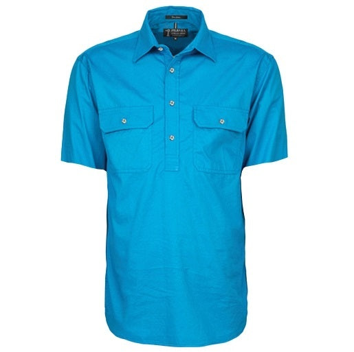 Pilbara RM200CFS Mens Closed Front Short Sleeve Lightweight Shirt - Azure - Front View