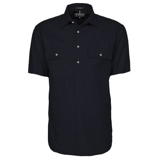 Pilbara RM200CFS Mens Closed Front Short Sleeve Lightweight Shirt Black