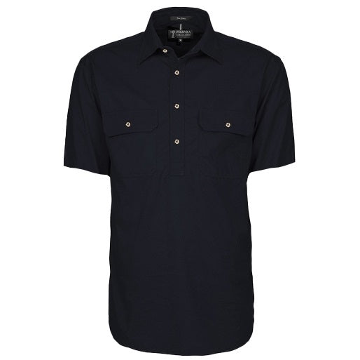 Pilbara RM200CFS Mens Closed Front Short Sleeve Lightweight Shirt - Black - Front View