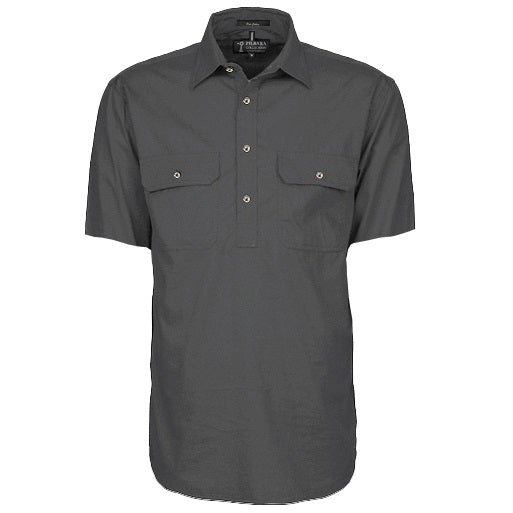 Pilbara RM200CFS Mens Closed Front Short Sleeve Lightweight Shirt Charcoal