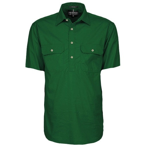 Pilbara RM200CFS Mens Closed Front Short Sleeve Lightweight Shirt - Green - Front View