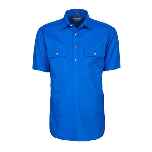 Pilbara RM200CFS Mens Closed Front Short Sleeve Lightweight Shirt Cobalt Blue