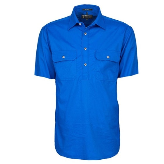 Pilbara RM200CFS Mens Closed Front Short Sleeve Lightweight Shirt - Cobalt Blue - Front View