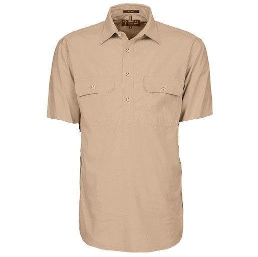 Pilbara RM200CFS Mens Closed Front Short Sleeve Lightweight Shirt - Clay - Front View
