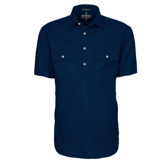 Pilbara RM200CFS Mens Closed Front Short Sleeve Lightweight Shirt - French Navy - Front View