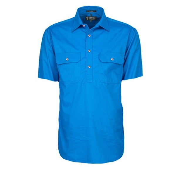Pilbara RM200CFS Mens Closed Front Short Sleeve Lightweight Shirt - Light Blue - Front View
