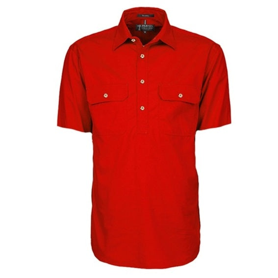 Pilbara RM200CFS Mens Closed Front Short Sleeve Lightweight Shirt - Red - Front View