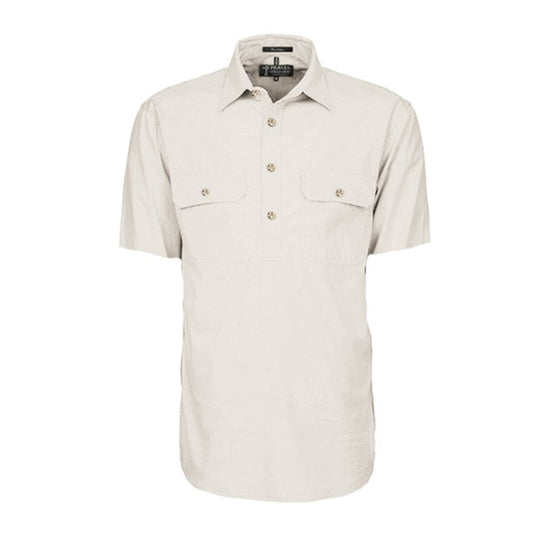 Pilbara RM200CFS Mens Closed Front Short Sleeve Lightweight Shirt Stone
