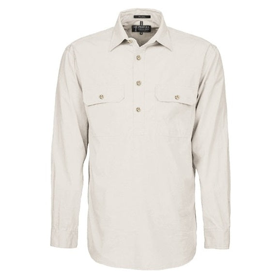 Pilbara RM800CF Heavy Weight Closed Front L/S Shirt - Stone - Front View
