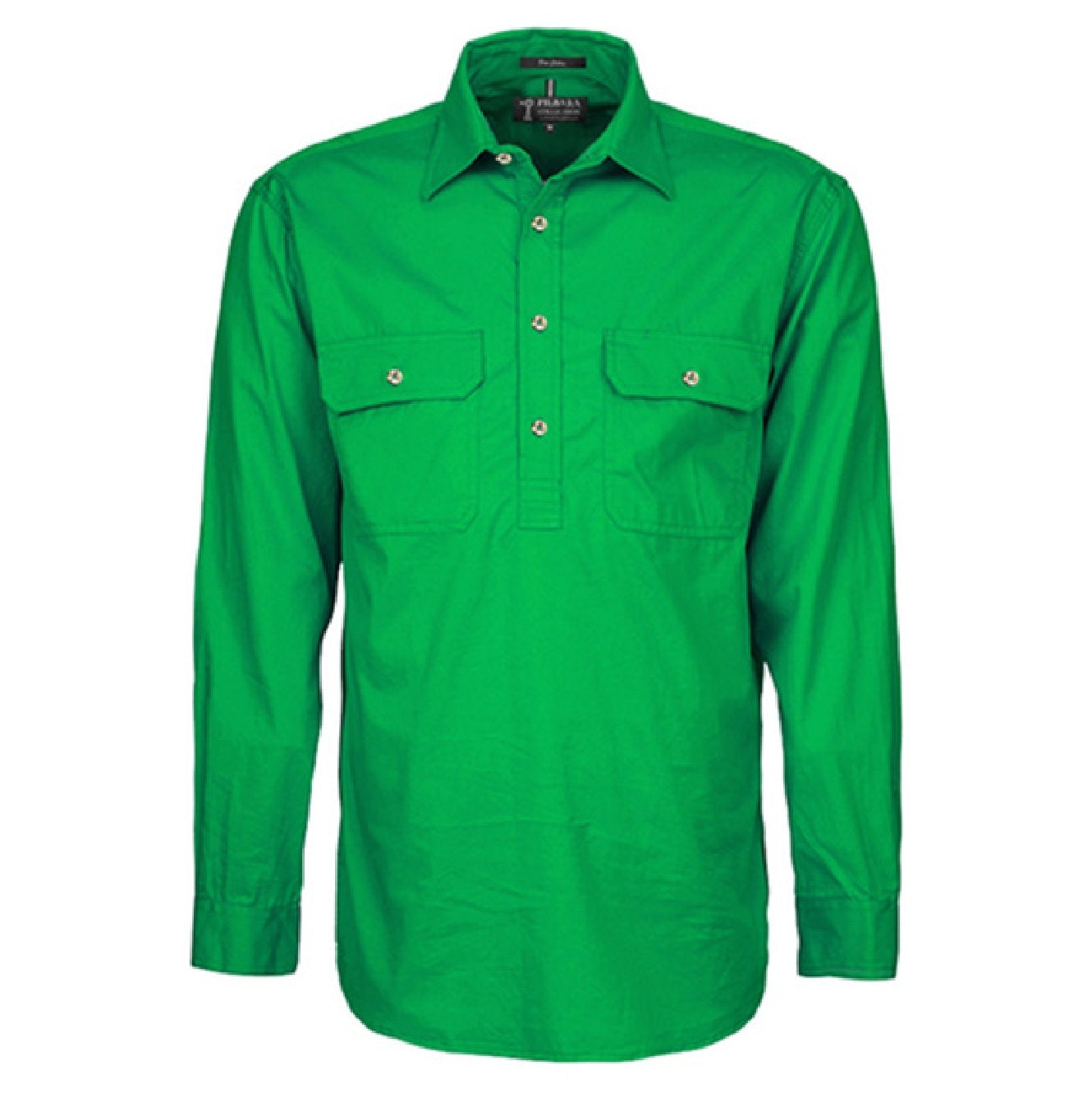 Pilbara RM200CF Mens Pilbara Closed Front Long Sleeve Shirt - Emerald - Front View