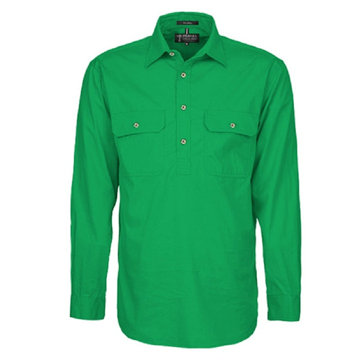 Pilbara RM200CF Mens Pilbara Closed Front Long Sleeve Shirt - Kelly Green - Front View