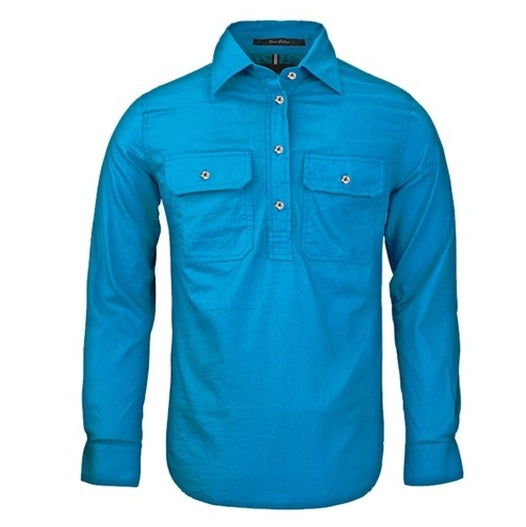 Pilbara RM300CF Womens Closed Front Long Sleeve Shirt - Azure - Front View