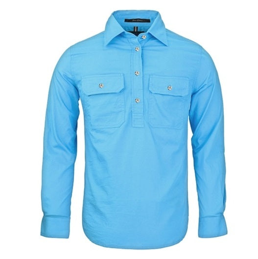 Pilbara RM300CF Womens Closed Front Long Sleeve Shirt - Cornflower - Front View