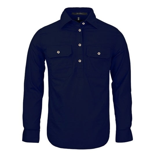 Pilbara RM300CF Womens Closed Front Long Sleeve Shirt - French Navy - Front View