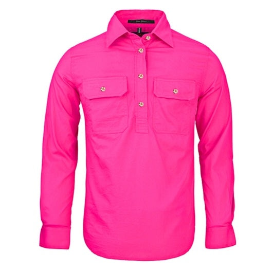 Pilbara RM300CF Womens Closed Front Long Sleeve Shirt - Fuchsia - Front View
