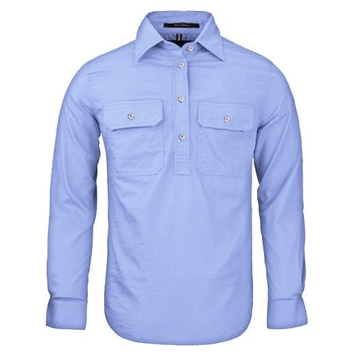 Pilbara RM300CF Womens Closed Front Long Sleeve Shirt - Pale Blue - Front View