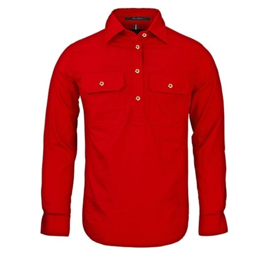 Pilbara RM300CF Womens Closed Front Long Sleeve Shirt - Red - Front View