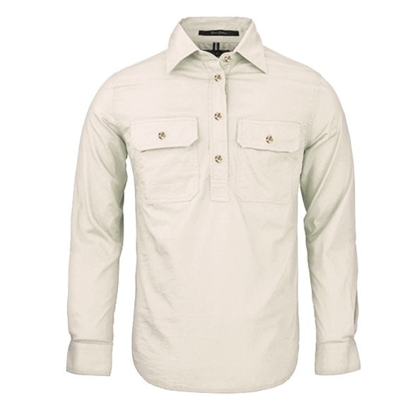 Pilbara RM300CF Womens Closed Front Long Sleeve Shirt - Stone - Front View