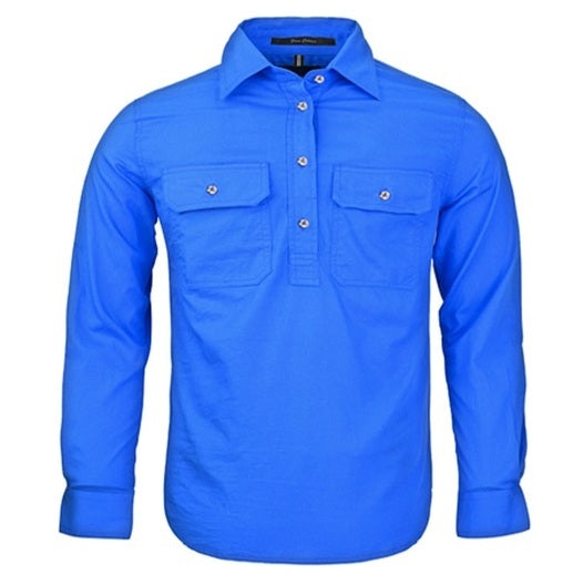 Pilbara RM400CF Kids Closed Front Long Sleeve Shirt - Cobalt Blue - Front View